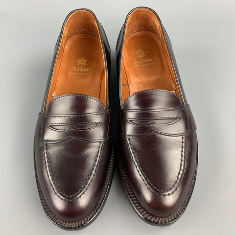 ALDEN Size 7 D Burgundy Full Strap Calf Leather 683 Slip On Penny Loafers