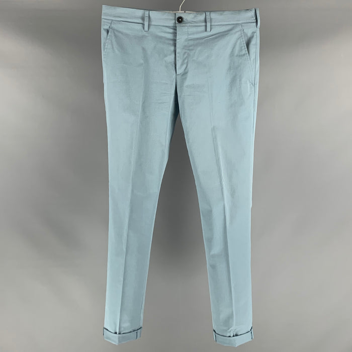 PRADA Size 34 Blue Solid Cotton Elastane Zip Fly Dress Pants