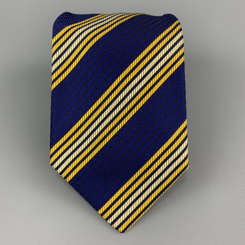 PAUL SMITH Navy & Yellow Diagonal Striped Silk Tie