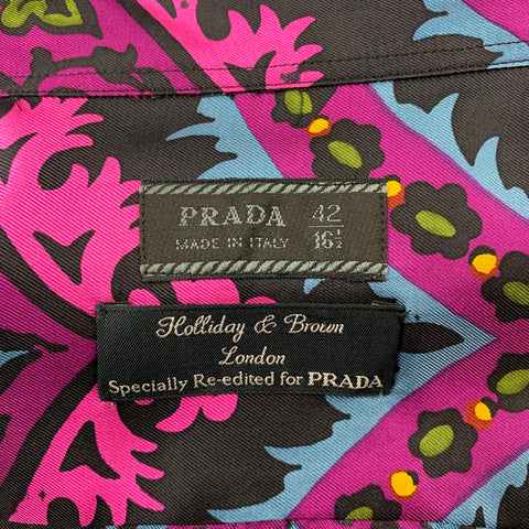 PRADA x HOLLIDAY BROWN Size L Purple & Black Abstract Silk Button Up Long Sleeve Shirt