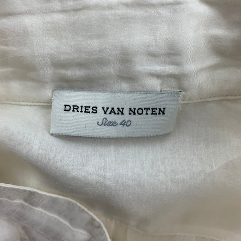 DRIES VAN NOTEN Size 8 White Cotton Silk Ruffled Nehru Collar Blouse