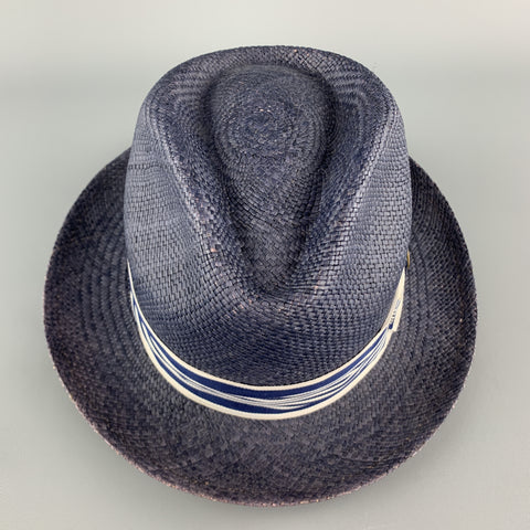 GOORIN BROTHERS Size S Navy Straw Woven Stripe Fedora