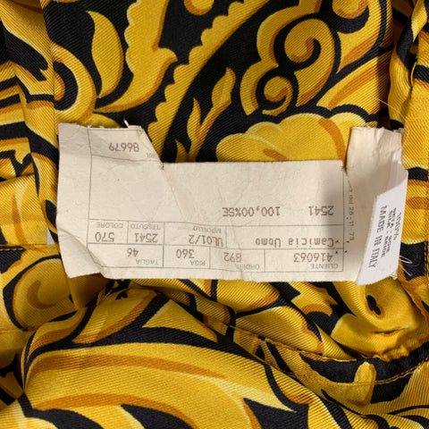 GIANNI VERSACE Size XS Gold Black Print Silk Hidden Placket Long Sleeve Shirt