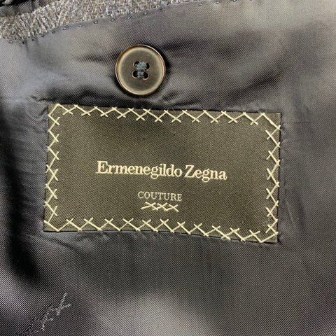 ERMENEGILDO ZEGNA Couture Size 44 Regular Navy Herringbone Cashmere Blend Notch Lapel Sport Coat