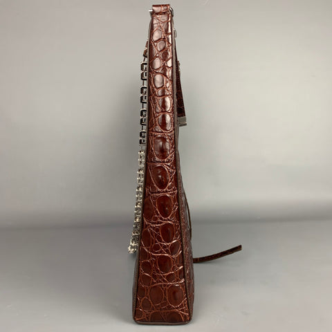 GIVENCHY Large Cut Out Bag Brown Embossed Croc Leather Shoulder Unisex Handbag