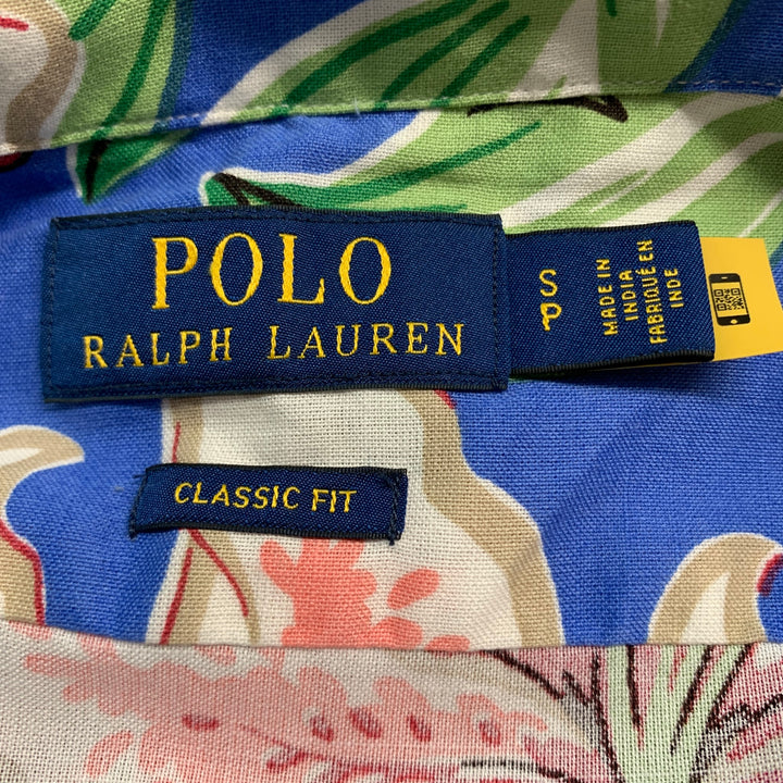 POLO by RALPH LAUREN Size S Blue Green Floral Spread Collar Short Sleeve Shirt