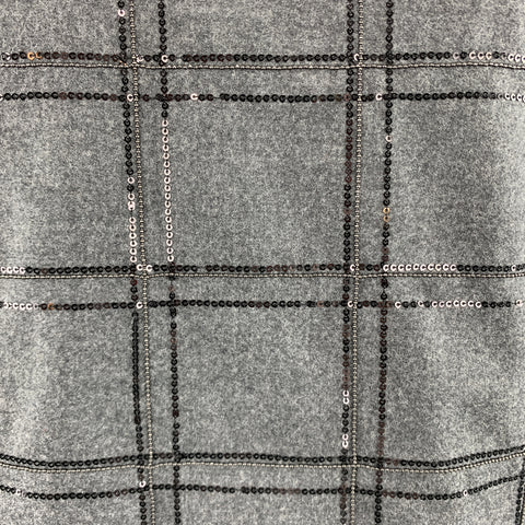 BRUNELLO CUCINELLI Size S Grey Sequin Monili Plaid Short Sleeve Top