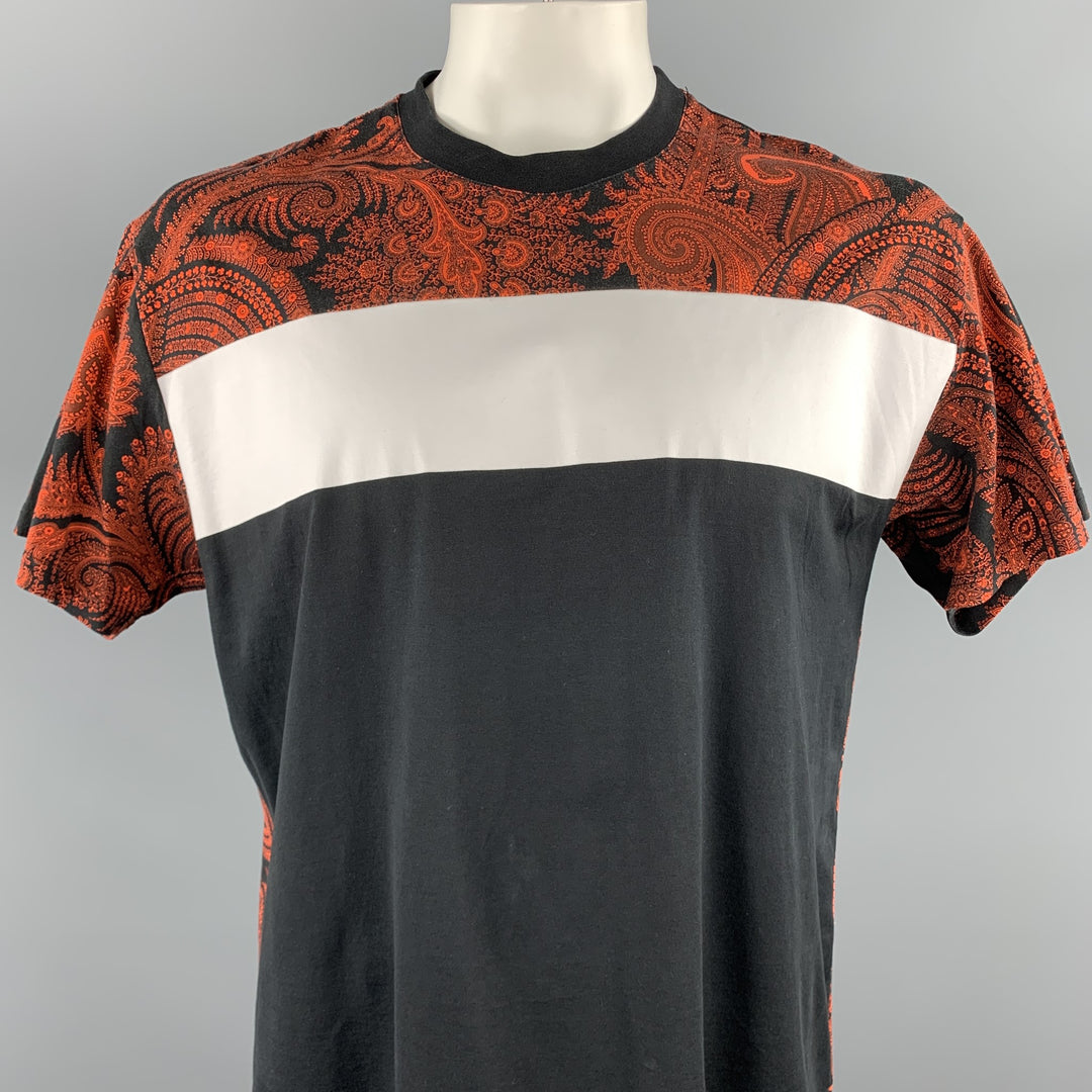 GIVENCHY Talla S Camiseta de algodón con cuello redondo en tejidos mixtos en negro y naranja