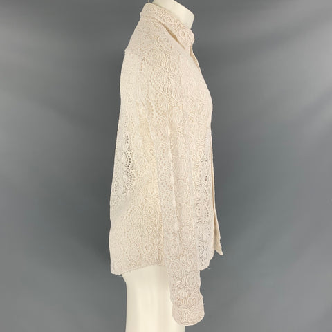 BURBERRY PRORSUM Spring 2016 Size M White Guipure Lace Button Down Long Sleeve Shirt