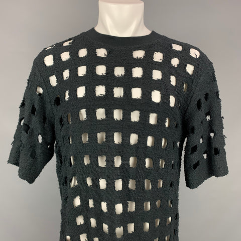 NICOLO TONETTO Size M Black Cut Outs Cotton Crew-Neck Pullover