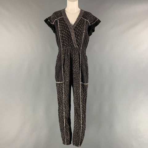 ULLA JOHNSON Size 2 Black Cream Cotton Dots Cap Sleeves Jumpsuits