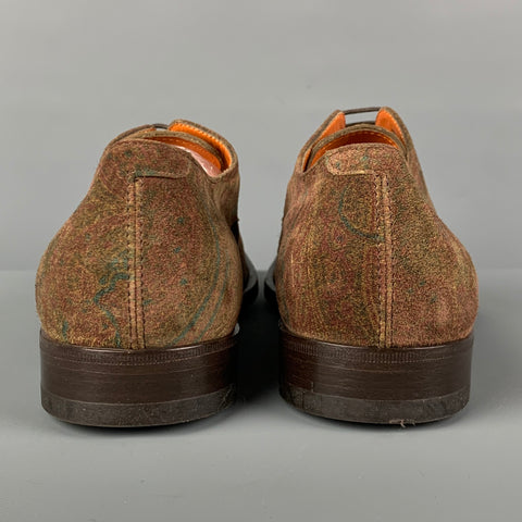 ETRO Size 8 Brown Burgundy Green Paisley Suede Lace Up Shoes