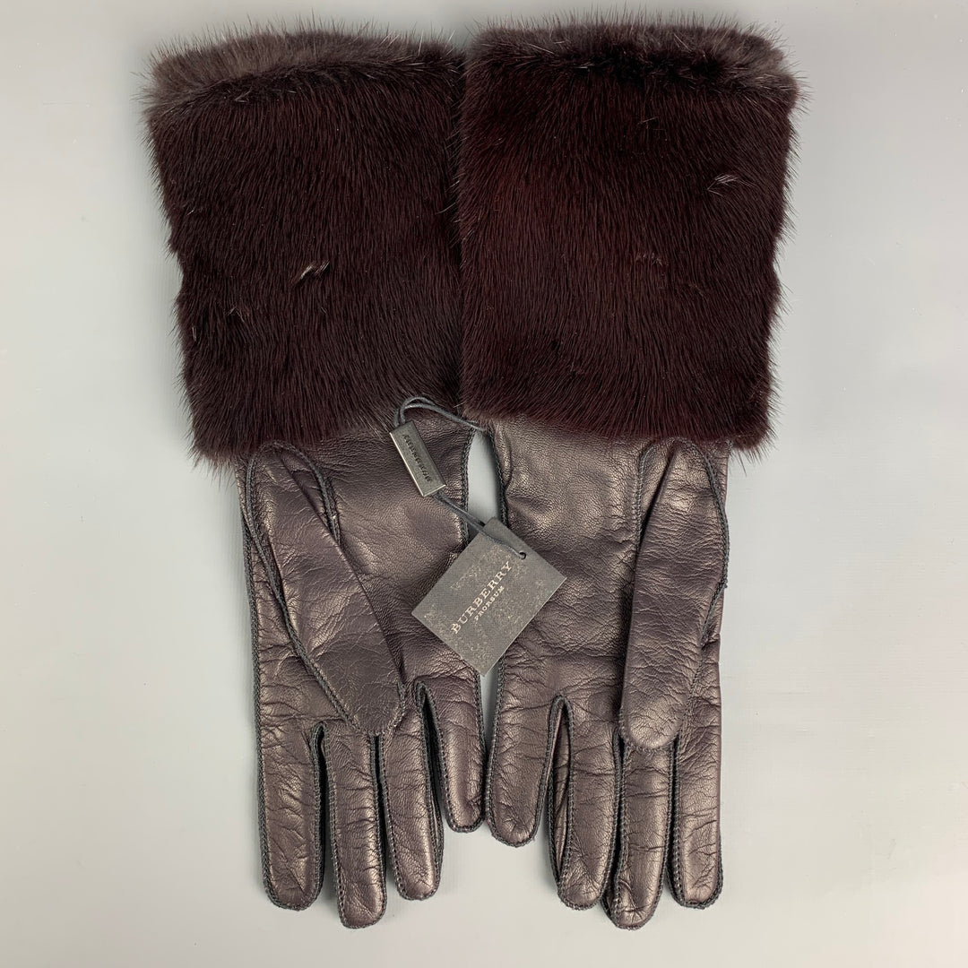 BURBERRY PRORSUM Size 8 Brown Mink Kidskin Leather Gloves