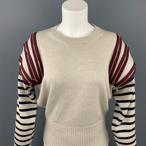 JEAN PAUL GAULTIER Size M Beige Virgin Wool Zipper Shoulder Sweater