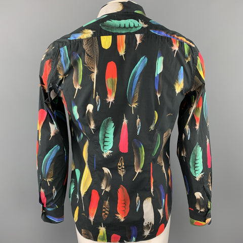 PAUL SMITH Size M Black & Multi-Color Feather Print Cotton Button Up Long Sleeve Shirt