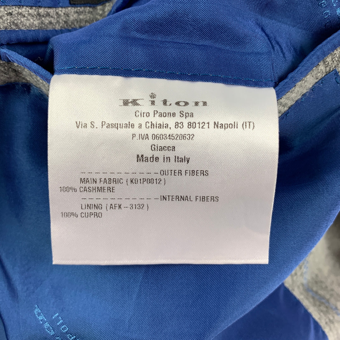 KITON Size 44 Grey Blue Plaid Cashmere Notch Lapel Sport Coat