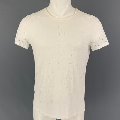 IRO Size S White Distressed Linen Crew-Neck Clay T-shirt