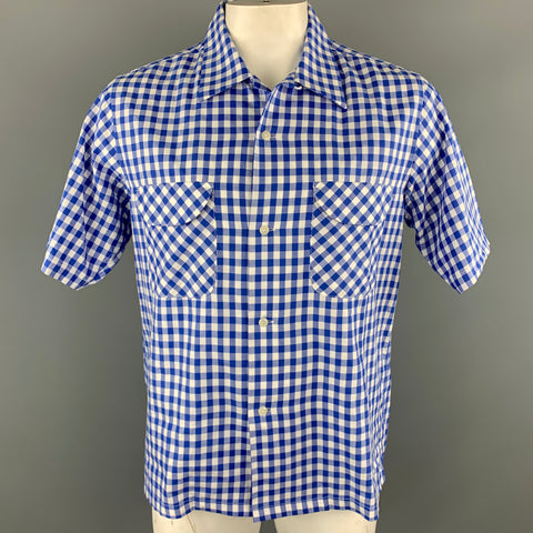 CHIMALA Taille M Chemise à manches courtes boutonnée en coton à carreaux bleu et blanc