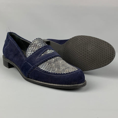 STUART WEITZMAN Size 6.5 Navy Grey Suede Mixed Materials Loafer Flats