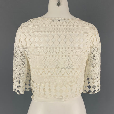 PHILOSOPHY Size 2 White Cotton Crochet Cropped Blouse