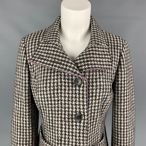 WEEKEND by MAX MARA Size 8 Black & White Wool / Nylon Houndstooth Jacket Blazer