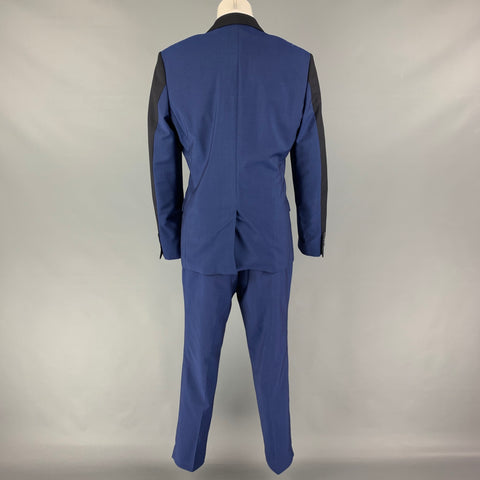 KENZO Size 38 Navy Blue Color Block Wool Mohair Notch Lapel Suit