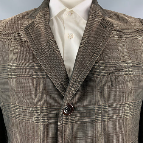 DRIES VAN NOTEN Size 42 Brown Taupe Glenplaid Polyester Coat