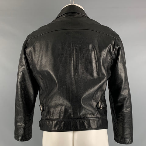 DONNA KARAN Taille S Veste zippée en cuir massif noir