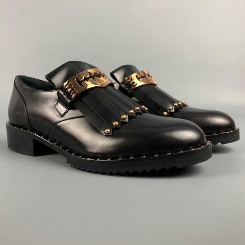 IVY KIRZHNER Size 6.5 Black & Gold Leather Fringe Studded Barnaby Flats