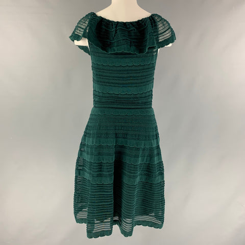 M MISSONI Size 6 Green Cotton Blend Textured Ruffle Dress