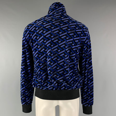VERSACE Talla M Chaqueta con cremallera de algodón con logo negro y azul