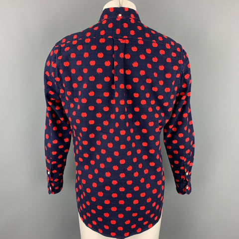 GITMAN VINTAGE Size L Navy & Red Apple Print Cotton Button Down Long Sleeve Shirt