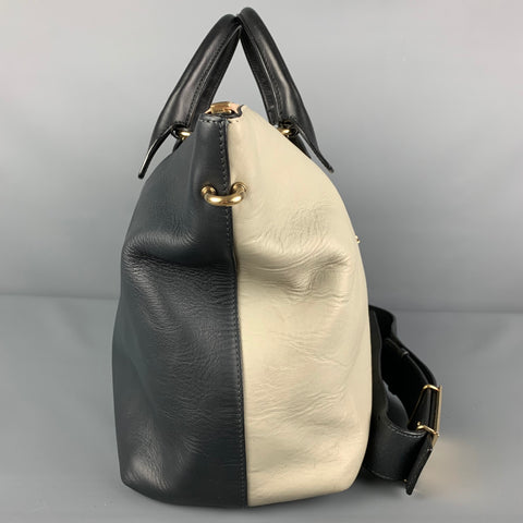CHLOE Baylee Charcoal Light Grey Color Block Calfskin Leather Handbag