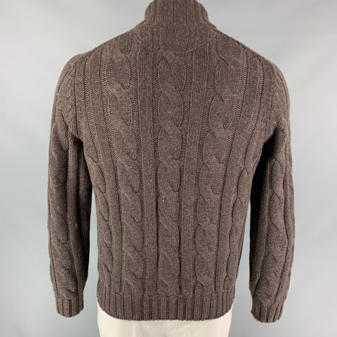 BRUNELLO CUCINELLI Size 42 Brown Cable Knit Cashmere Zip Up Jacket