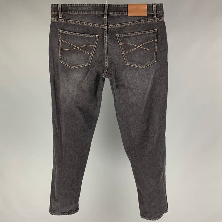 BRUNELLO CUCINELLI Size 34 Grey Distressed Cotton Regular Jeans