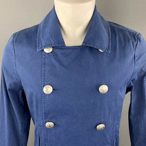 ESCALES Size M Blue Cotton Double Breasted Embossed Buttons Jacket