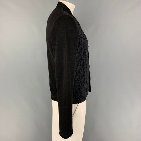 JEAN PAUL GAULTIER Size 42 Black Textured Wool Blend V-Neck Cardigan