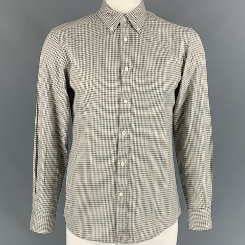 ERMENEGILDO ZEGNA Talla L Camisa Manga Larga Algodón Cuadros Azul Marino Dorado