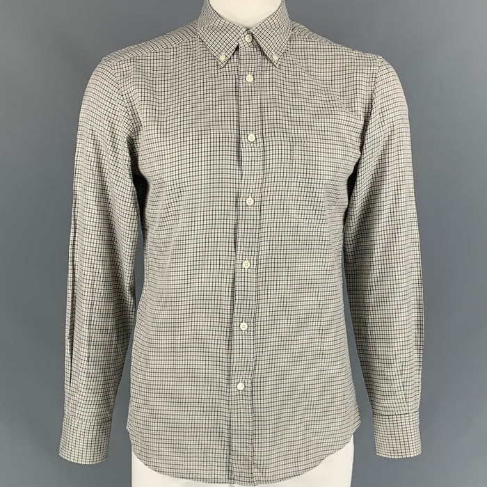 ERMENEGILDO ZEGNA Size L Navy Gold Checkered Cotton Long Sleeve Shirt