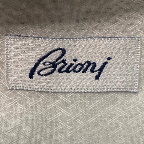 BRIONI Size XL Off White Jacquard Silk Cotton Tuxedo Long Sleeve Shirt