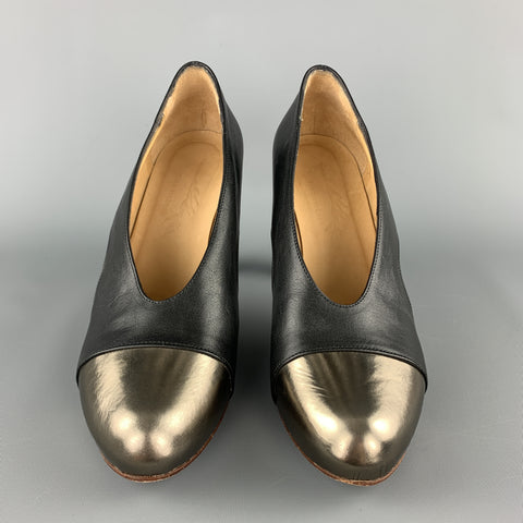 ELLEN VERBEEK Size 8.5 Black & Silver Leather Leather Pumps