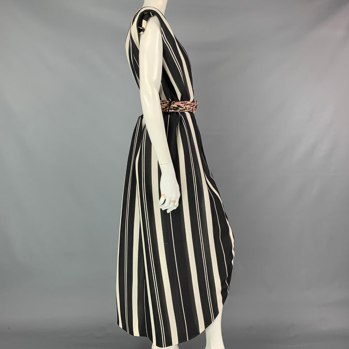LOUIS VUITTON Size 4 Black & White Stripe Silk Sleeveless Wrap Dress