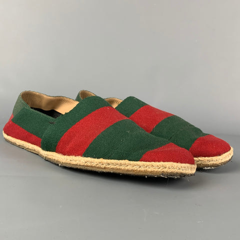 GUCCI Talla 10.5 Mocasines de alpargata de lona con rayas rojas y verdes