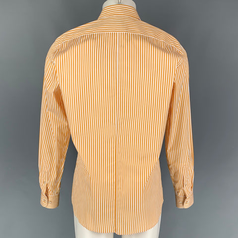 DRIES VAN NOTEN Size S Orange White Stripe Cotton Button Up Long Sleeve Shirt