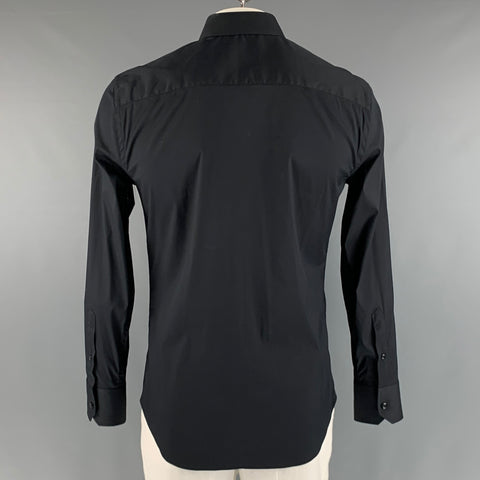 EMPORIO ARMANI Size L Black Solid Cotton Polyamide Button Up Long Sleeve Shirt