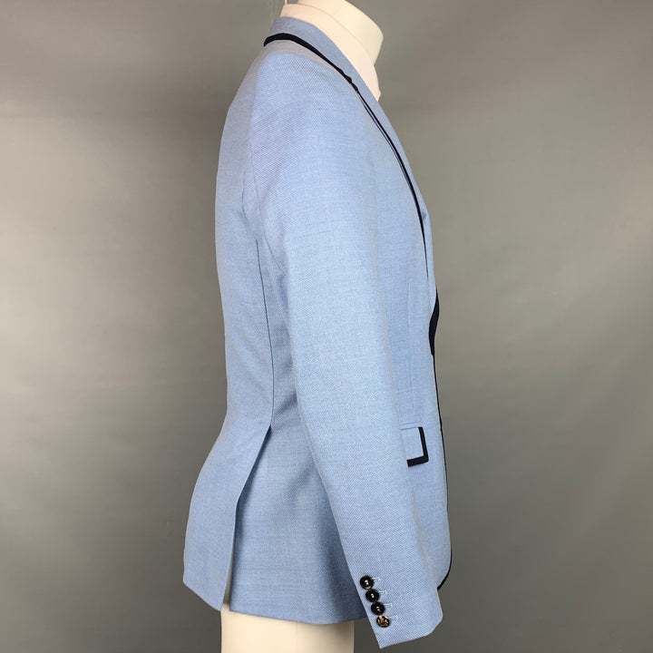 LORDS &amp; FOOLS Talla 38 Abrigo deportivo con solapa de muesca de lana tejida azul y azul marino