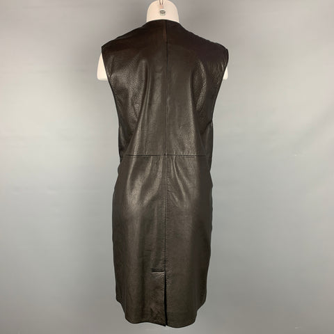 HAIDER ACKERMANN Chaleco largo de cuero negro con doble cremallera talla S