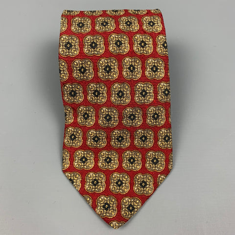 VALENTINO Burgundy & Taupe Tapestry Silk Tie