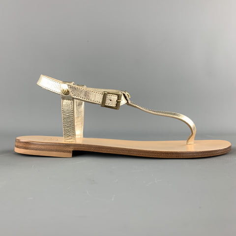 IL BISONTE Size 7 Champagne Gold Leather VERSILLA T-strap Thong Sandals