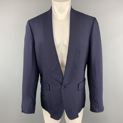 PAUL SMITH Taille 40 Manteau de sport à l'envers à revers cranté en laine / viscose bleu marine